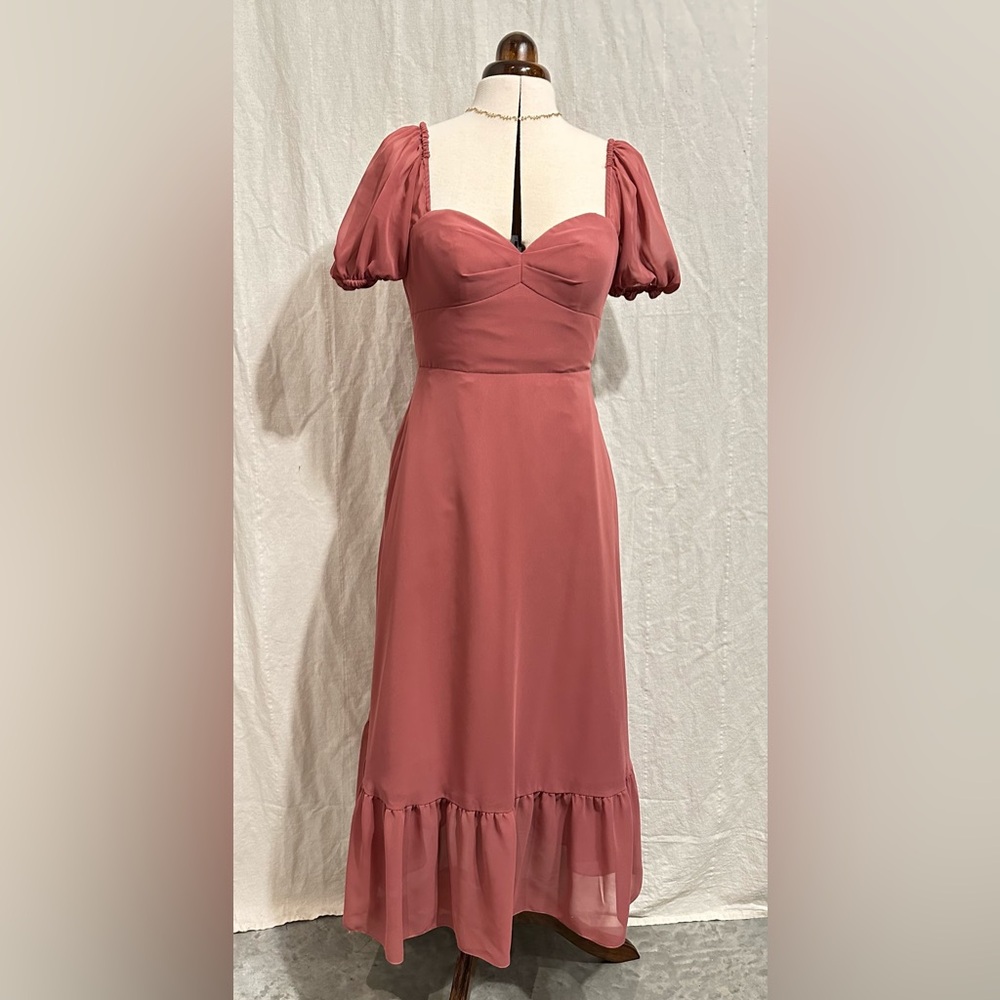 Azazie Rose Puff Sleeve Midi Dress
